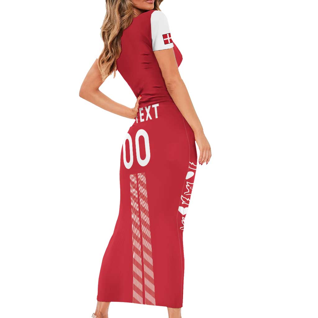 Custom Denmark Football Family Matching Short Sleeve Bodycon Dress and Hawaiian Shirt Danish Dynamite Red Version