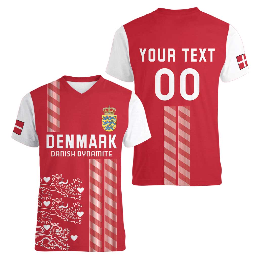 Custom Denmark Football Women V-Neck T-Shirt Danish Dynamite Red Version