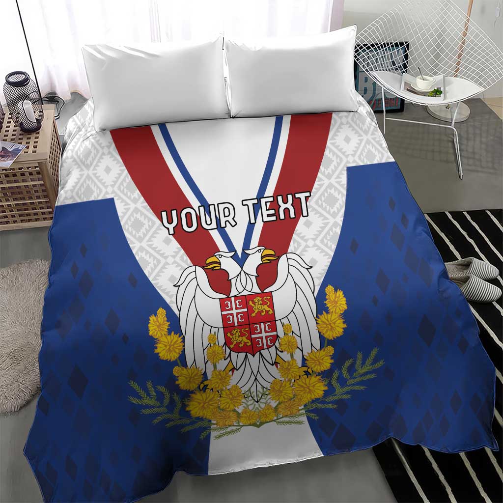 Personalized Serbia and Montenegro National Day Bedding Set Coat Of Arms Flag Style Since1992