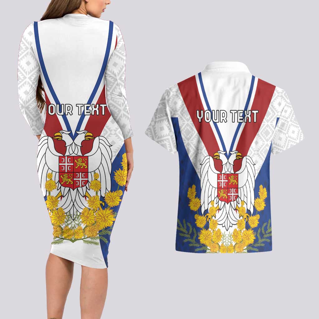 Personalized Serbia and Montenegro National Day Couples Matching Long Sleeve Bodycon Dress and Hawaiian Shirt Coat Of Arms Flag Style Since1992