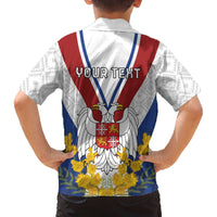 Personalized Serbia and Montenegro National Day Family Matching Off The Shoulder Long Sleeve Dress and Hawaiian Shirt Coat Of Arms Flag Style Since1992