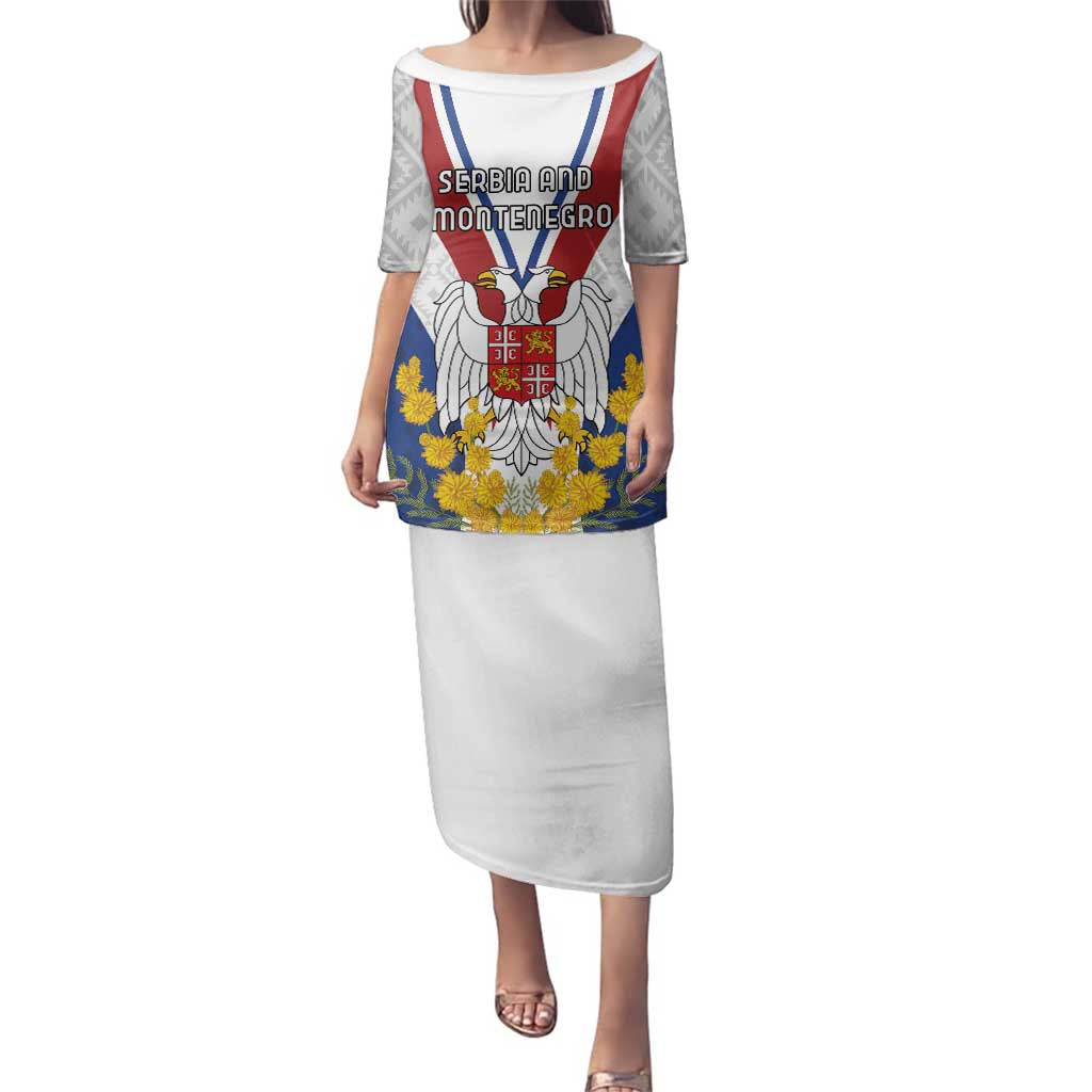 Personalized Serbia and Montenegro National Day Family Matching Puletasi and Hawaiian Shirt Coat Of Arms Flag Style Since1992