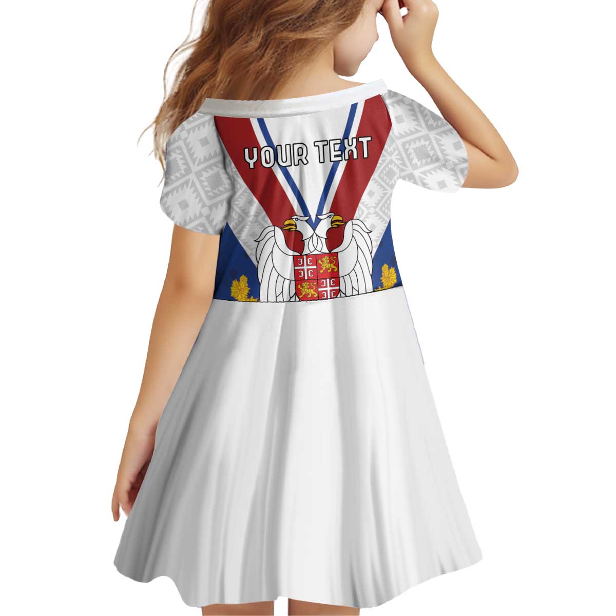 Personalized Serbia and Montenegro National Day Kid Short Sleeve Dress Coat Of Arms Flag Style Since1992