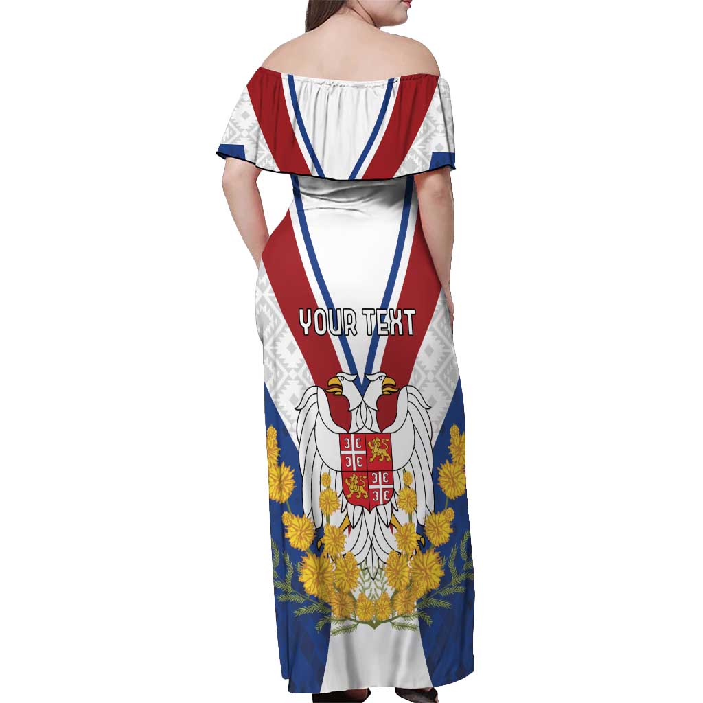 Personalized Serbia and Montenegro National Day Off Shoulder Maxi Dress Coat Of Arms Flag Style Since1992
