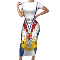 Personalized Serbia and Montenegro National Day Short Sleeve Bodycon Dress Coat Of Arms Flag Style Since1992