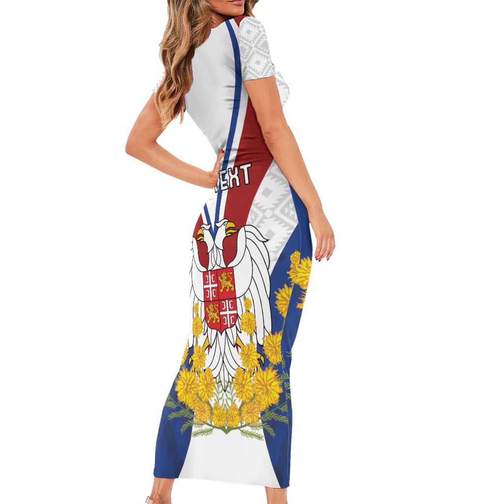 Personalized Serbia and Montenegro National Day Short Sleeve Bodycon Dress Coat Of Arms Flag Style Since1992