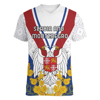 Personalized Serbia and Montenegro National Day Women V-Neck T-Shirt Coat Of Arms Flag Style Since1992