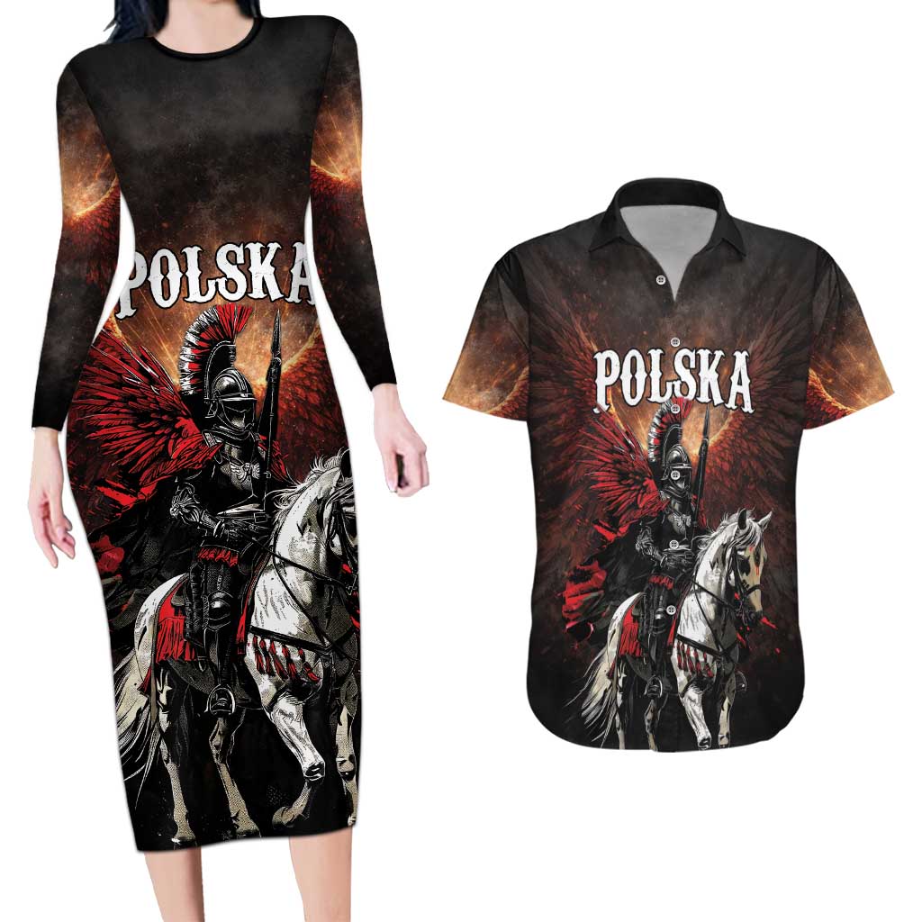 Polish Winged Hussars Couples Matching Long Sleeve Bodycon Dress and Hawaiian Shirt Polska Legendary Cavalry Warrior