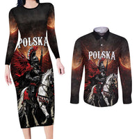 Polish Winged Hussars Couples Matching Long Sleeve Bodycon Dress and Long Sleeve Button Shirt Polska Legendary Cavalry Warrior