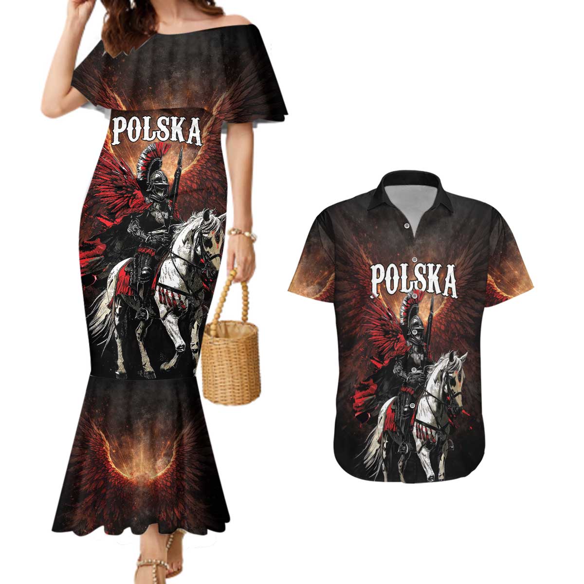 Polish Winged Hussars Couples Matching Mermaid Dress and Hawaiian Shirt Polska Legendary Cavalry Warrior