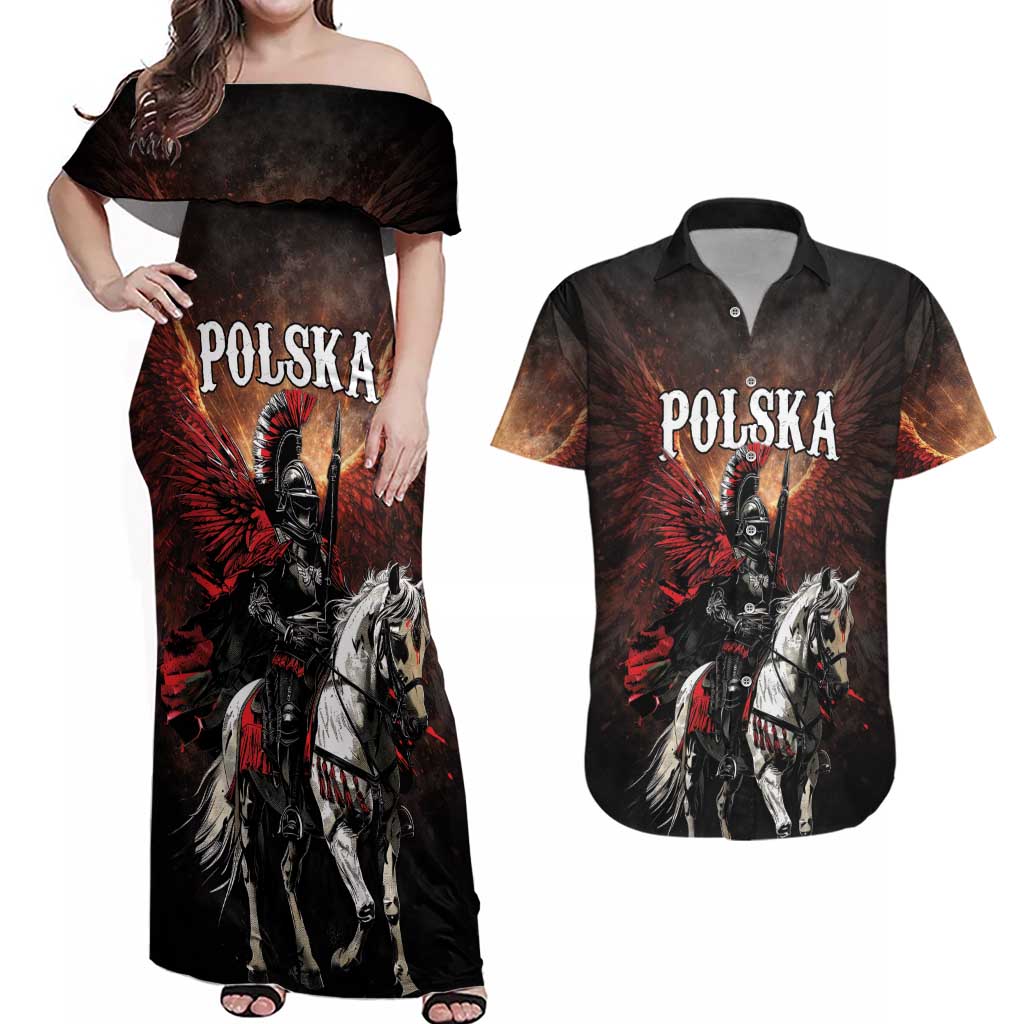 Polish Winged Hussars Couples Matching Off Shoulder Maxi Dress and Hawaiian Shirt Polska Legendary Cavalry Warrior