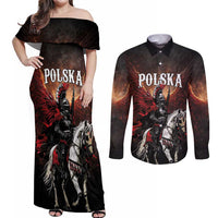 Polish Winged Hussars Couples Matching Off Shoulder Maxi Dress and Long Sleeve Button Shirt Polska Legendary Cavalry Warrior