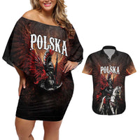 Polish Winged Hussars Couples Matching Off Shoulder Short Dress and Hawaiian Shirt Polska Legendary Cavalry Warrior
