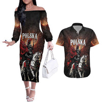 Polish Winged Hussars Couples Matching Off The Shoulder Long Sleeve Dress and Hawaiian Shirt Polska Legendary Cavalry Warrior