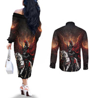Polish Winged Hussars Couples Matching Off The Shoulder Long Sleeve Dress and Long Sleeve Button Shirt Polska Legendary Cavalry Warrior