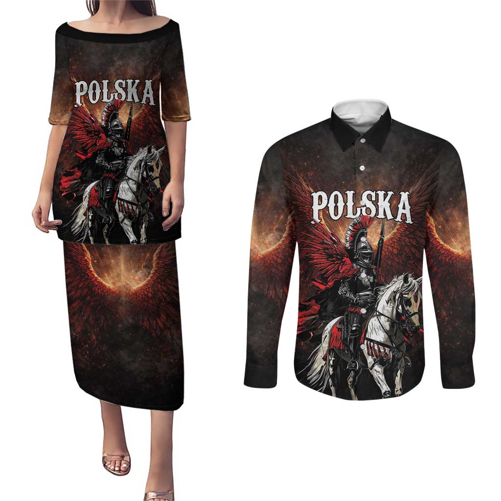 Polish Winged Hussars Couples Matching Puletasi and Long Sleeve Button Shirt Polska Legendary Cavalry Warrior