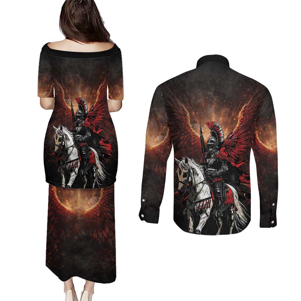 Polish Winged Hussars Couples Matching Puletasi and Long Sleeve Button Shirt Polska Legendary Cavalry Warrior