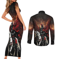 Polish Winged Hussars Couples Matching Short Sleeve Bodycon Dress and Long Sleeve Button Shirt Polska Legendary Cavalry Warrior