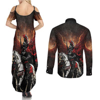 Polish Winged Hussars Couples Matching Summer Maxi Dress and Long Sleeve Button Shirt Polska Legendary Cavalry Warrior