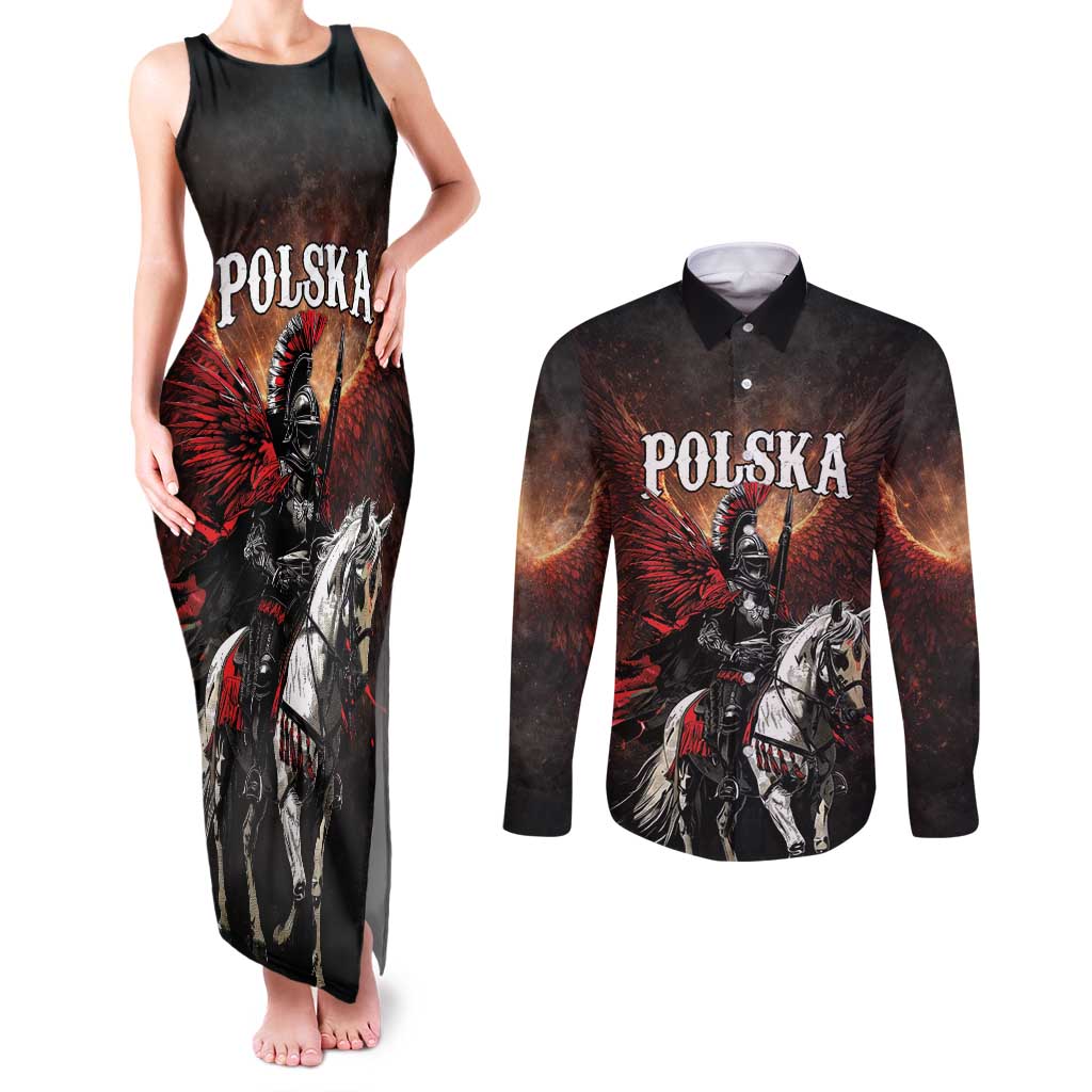 Polish Winged Hussars Couples Matching Tank Maxi Dress and Long Sleeve Button Shirt Polska Legendary Cavalry Warrior