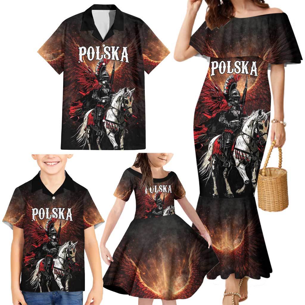 Polish Winged Hussars Family Matching Mermaid Dress and Hawaiian Shirt Polska Legendary Cavalry Warrior