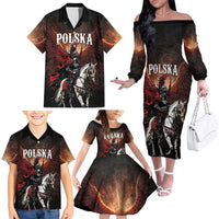 Polish Winged Hussars Family Matching Off The Shoulder Long Sleeve Dress and Hawaiian Shirt Polska Legendary Cavalry Warrior