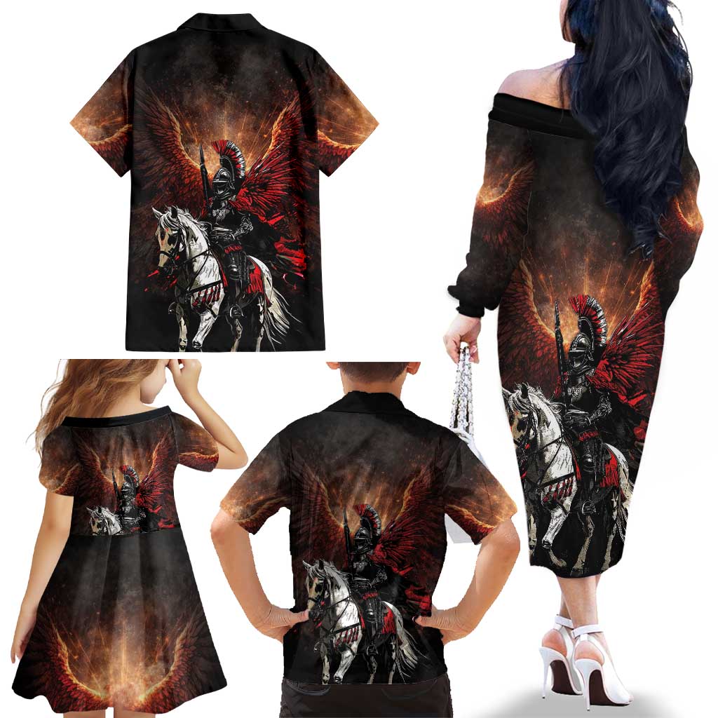 Polish Winged Hussars Family Matching Off The Shoulder Long Sleeve Dress and Hawaiian Shirt Polska Legendary Cavalry Warrior