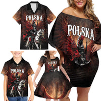 Polish Winged Hussars Family Matching Off Shoulder Short Dress and Hawaiian Shirt Polska Legendary Cavalry Warrior