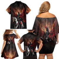 Polish Winged Hussars Family Matching Off Shoulder Short Dress and Hawaiian Shirt Polska Legendary Cavalry Warrior