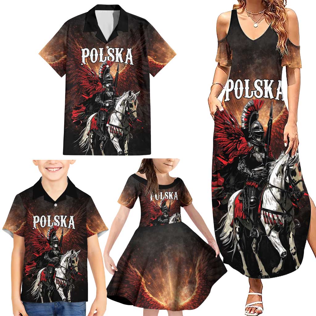Polish Winged Hussars Family Matching Summer Maxi Dress and Hawaiian Shirt Polska Legendary Cavalry Warrior