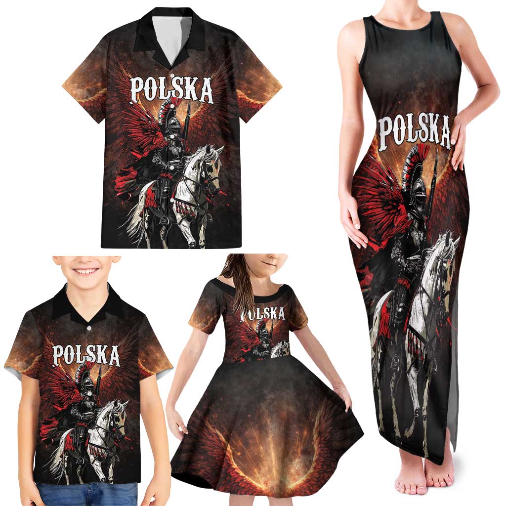 Polish Winged Hussars Family Matching Tank Maxi Dress and Hawaiian Shirt Polska Legendary Cavalry Warrior