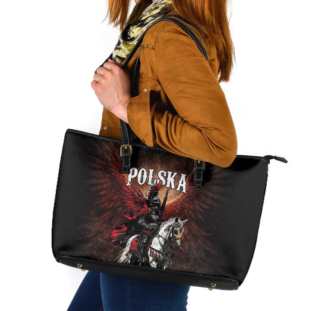 Polish Winged Hussars Leather Tote Bag Polska Legendary Cavalry Warrior
