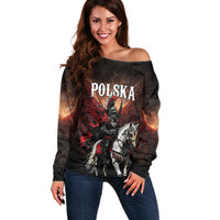 Polish Winged Hussars Off Shoulder Sweater Polska Legendary Cavalry Warrior