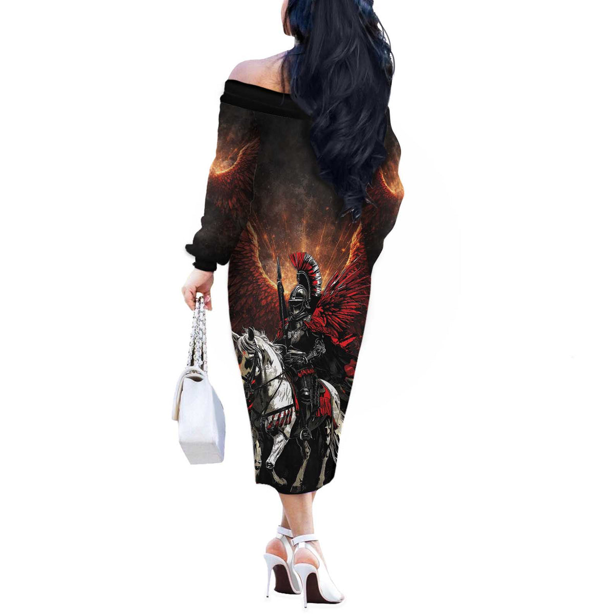 Polish Winged Hussars Off The Shoulder Long Sleeve Dress Polska Legendary Cavalry Warrior