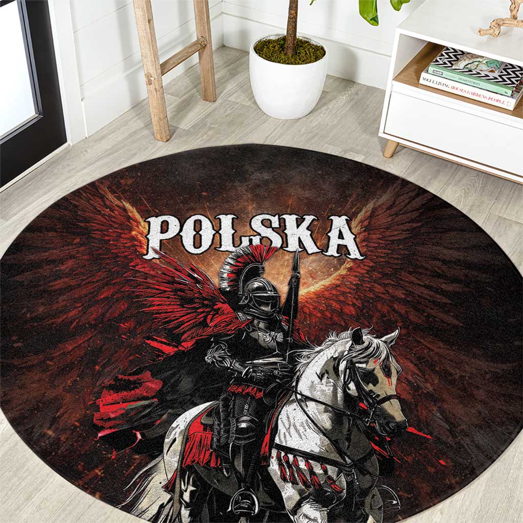 Polish Winged Hussars Round Carpet Polska Legendary Cavalry Warrior