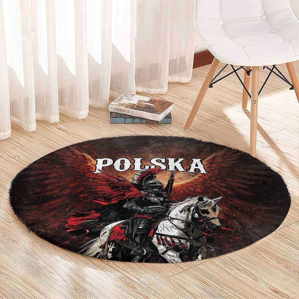 Polish Winged Hussars Round Carpet Polska Legendary Cavalry Warrior