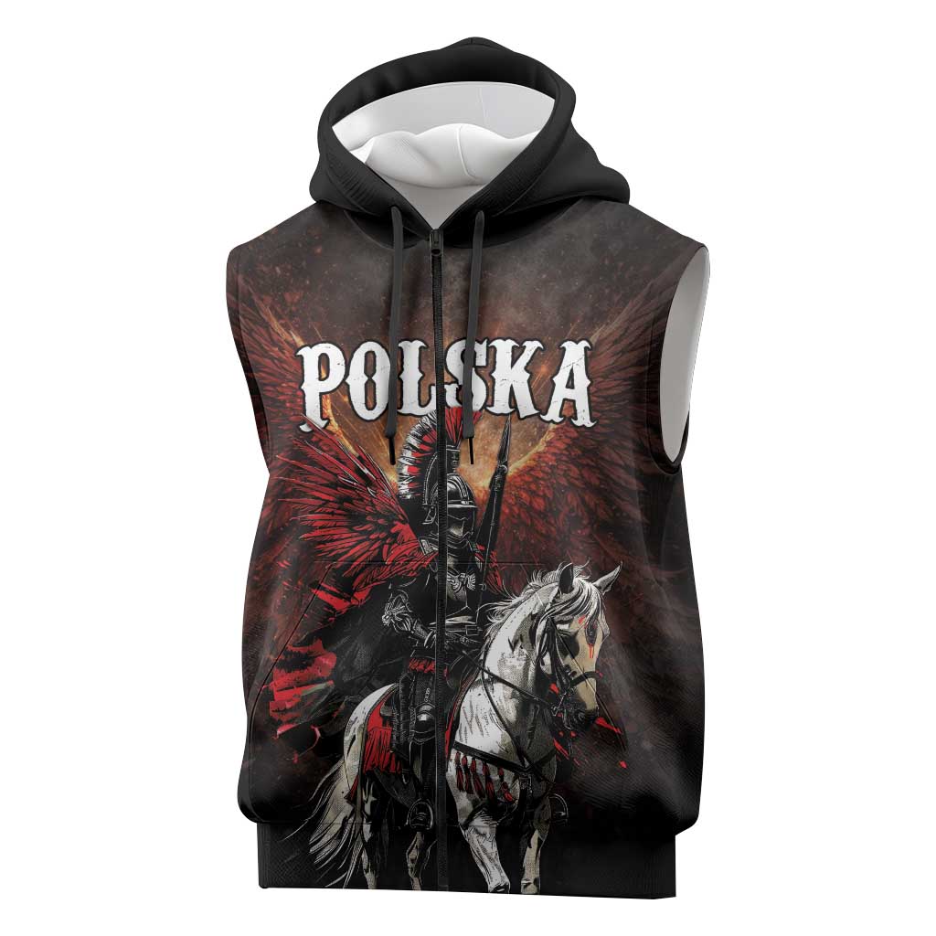 Polish Winged Hussars Sleeveless Zip Hoodie Polska Legendary Cavalry Warrior