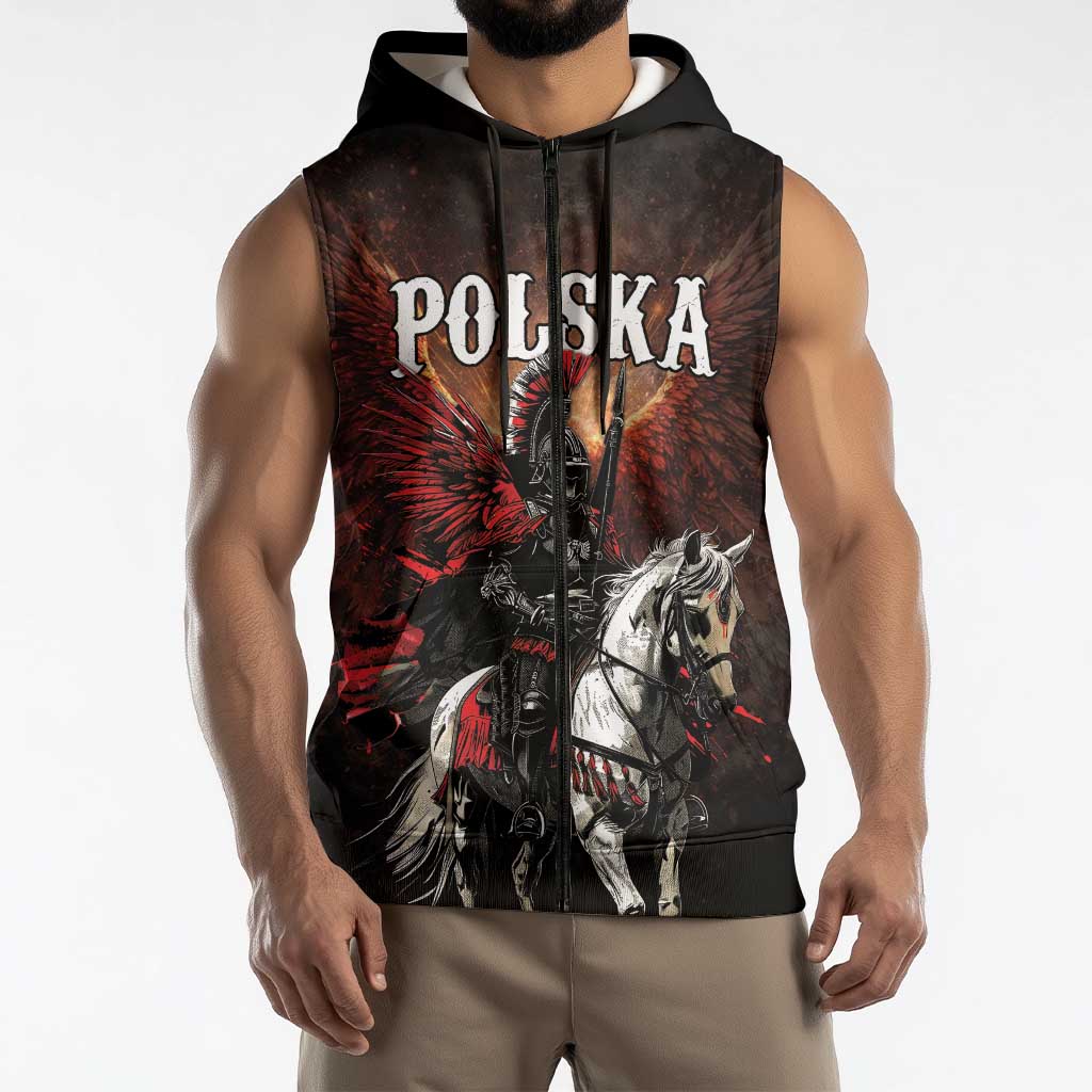 Polish Winged Hussars Sleeveless Zip Hoodie Polska Legendary Cavalry Warrior