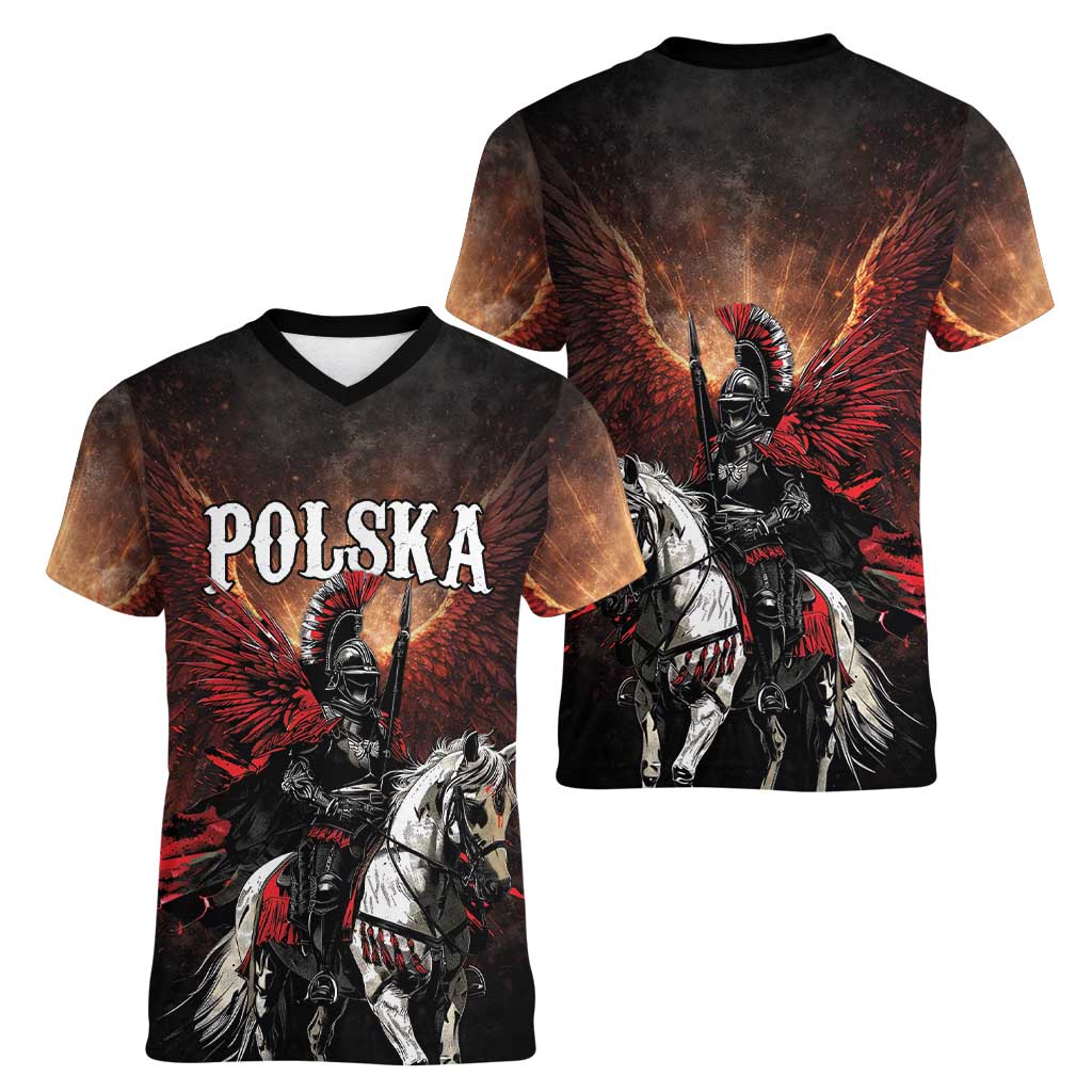 Polish Winged Hussars Women V-Neck T-Shirt Polska Legendary Cavalry Warrior