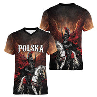 Polish Winged Hussars Women V-Neck T-Shirt Polska Legendary Cavalry Warrior