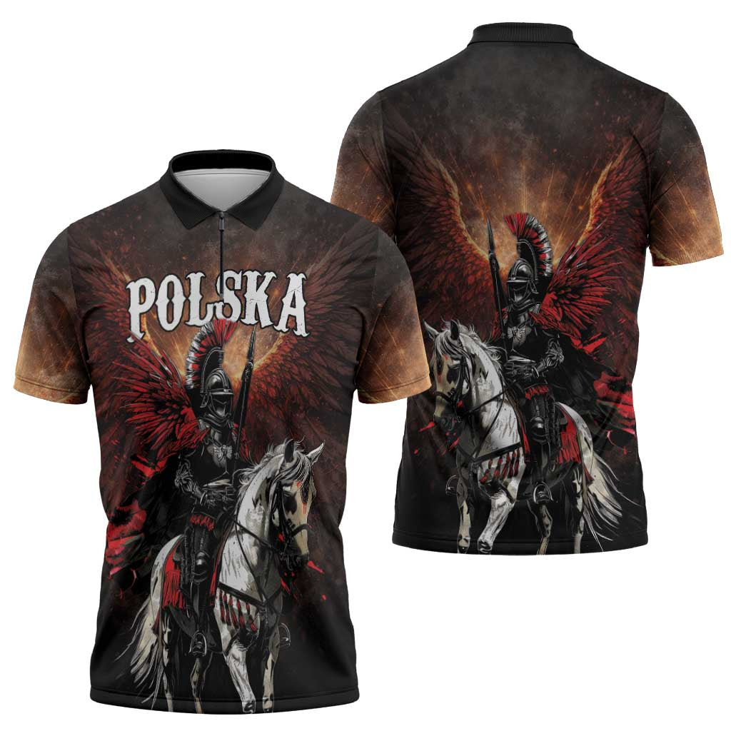 Polish Winged Hussars Zipper Polo Shirt Polska Legendary Cavalry Warrior