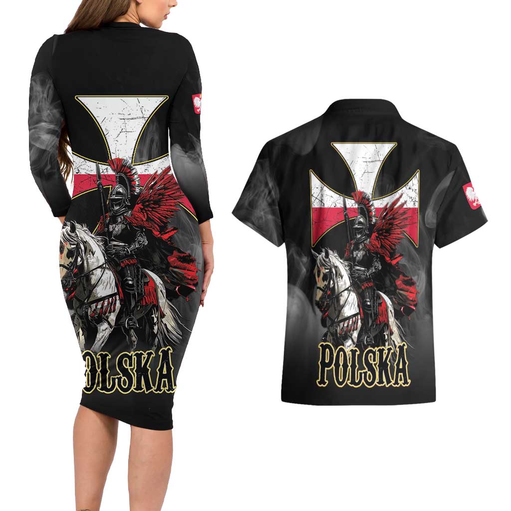 Polish Winged Hussars Couples Matching Long Sleeve Bodycon Dress and Hawaiian Shirt Husaria Poland Pride Knight Armor