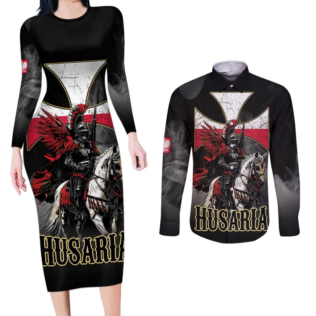 Polish Winged Hussars Couples Matching Long Sleeve Bodycon Dress and Long Sleeve Button Shirt Husaria Poland Pride Knight Armor