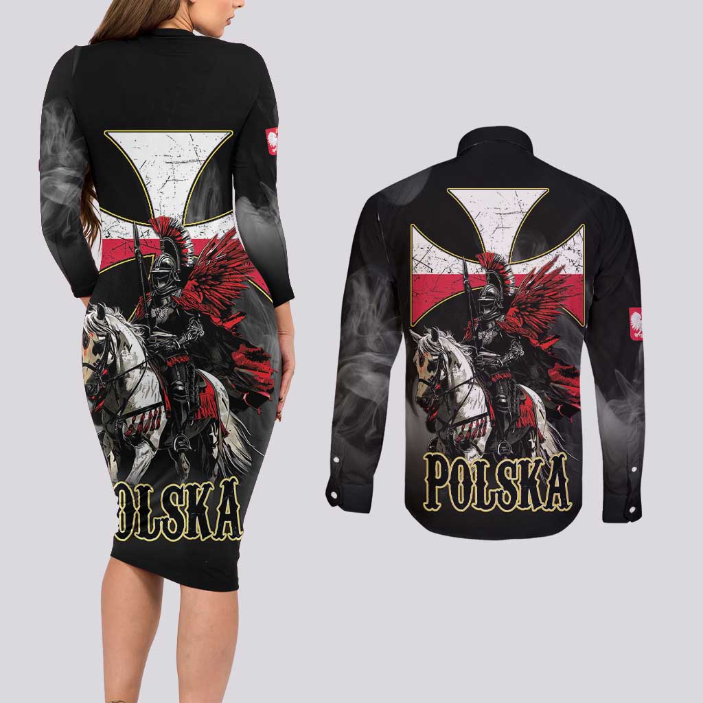 Polish Winged Hussars Couples Matching Long Sleeve Bodycon Dress and Long Sleeve Button Shirt Husaria Poland Pride Knight Armor