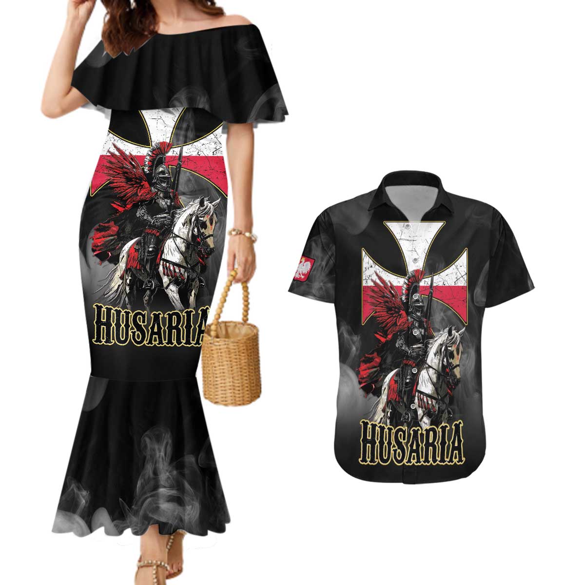 Polish Winged Hussars Couples Matching Mermaid Dress and Hawaiian Shirt Husaria Poland Pride Knight Armor