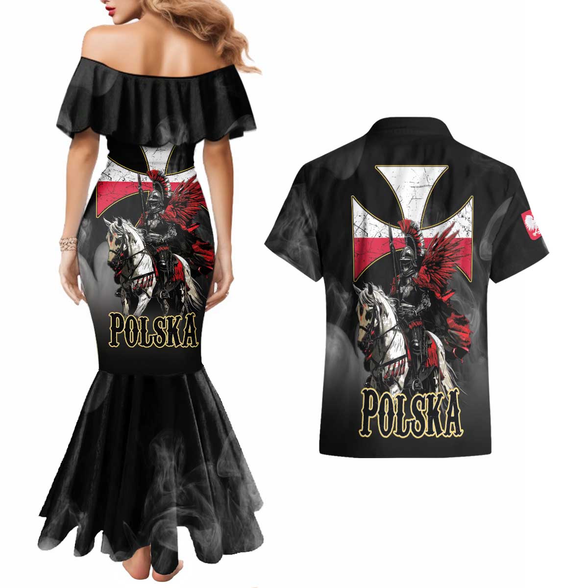 Polish Winged Hussars Couples Matching Mermaid Dress and Hawaiian Shirt Husaria Poland Pride Knight Armor