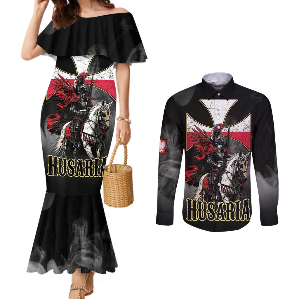 Polish Winged Hussars Couples Matching Mermaid Dress and Long Sleeve Button Shirt Husaria Poland Pride Knight Armor
