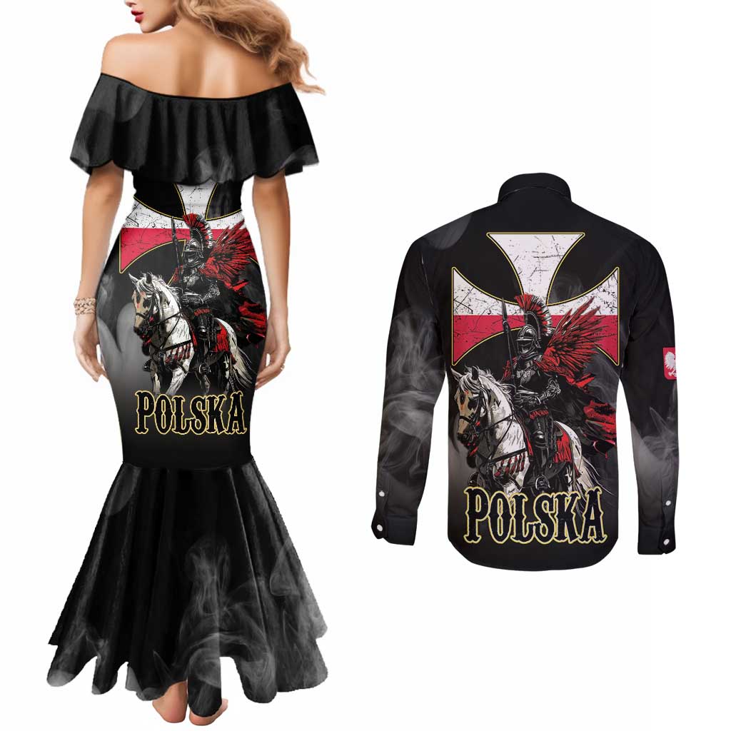 Polish Winged Hussars Couples Matching Mermaid Dress and Long Sleeve Button Shirt Husaria Poland Pride Knight Armor