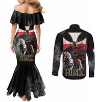 Polish Winged Hussars Couples Matching Mermaid Dress and Long Sleeve Button Shirt Husaria Poland Pride Knight Armor