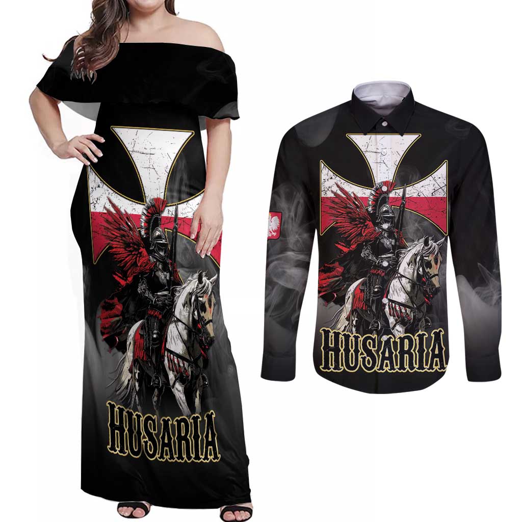 Polish Winged Hussars Couples Matching Off Shoulder Maxi Dress and Long Sleeve Button Shirt Husaria Poland Pride Knight Armor
